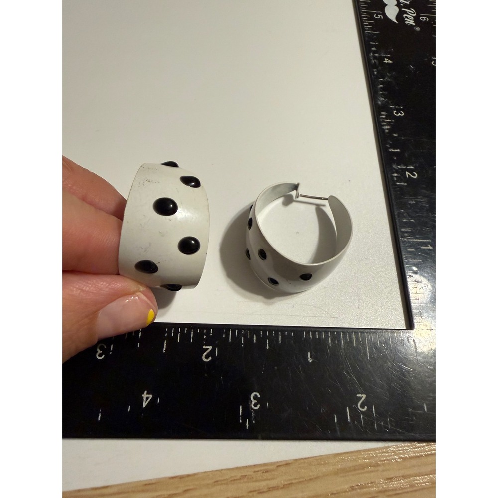 White Black Polka Dot Studded Wide Hoop Earrings Retro Chunky Post Back